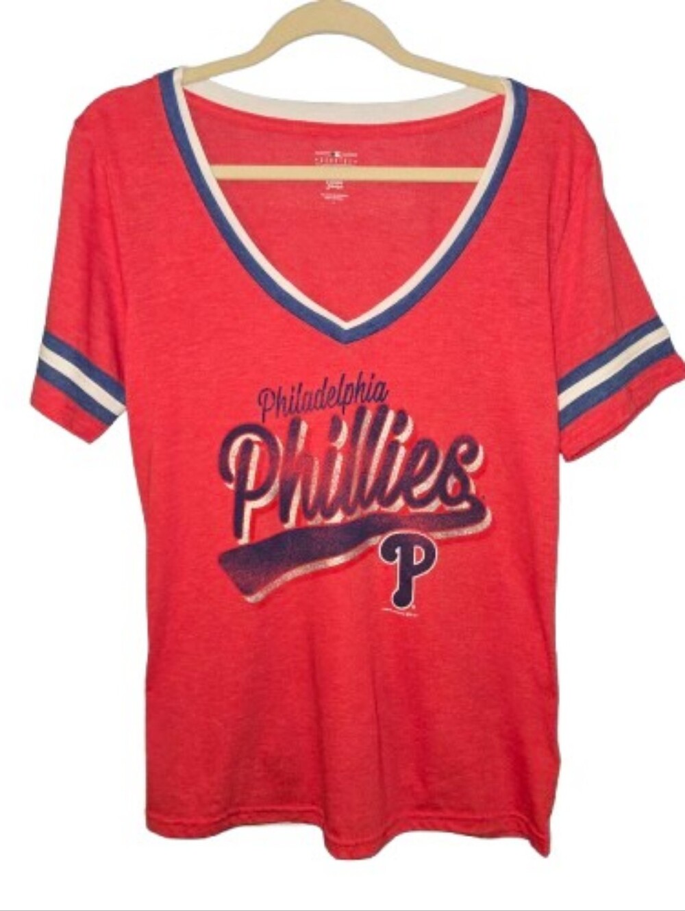MLB Campus Lifestyle Philadelphia Phillies V-Neck Ringer Tee
